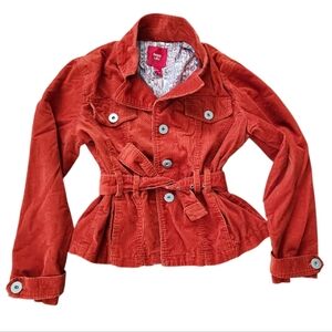 Miss Lili Corduroy Jacket Women Sz Large Orange Belted Big Buttons